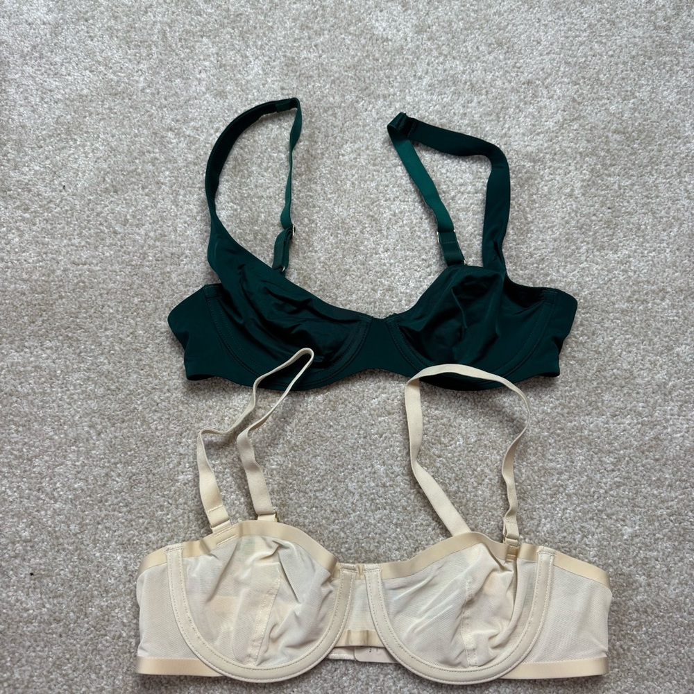 CUUP Dark Green scoop and Cream balconette Bras 32A bundle